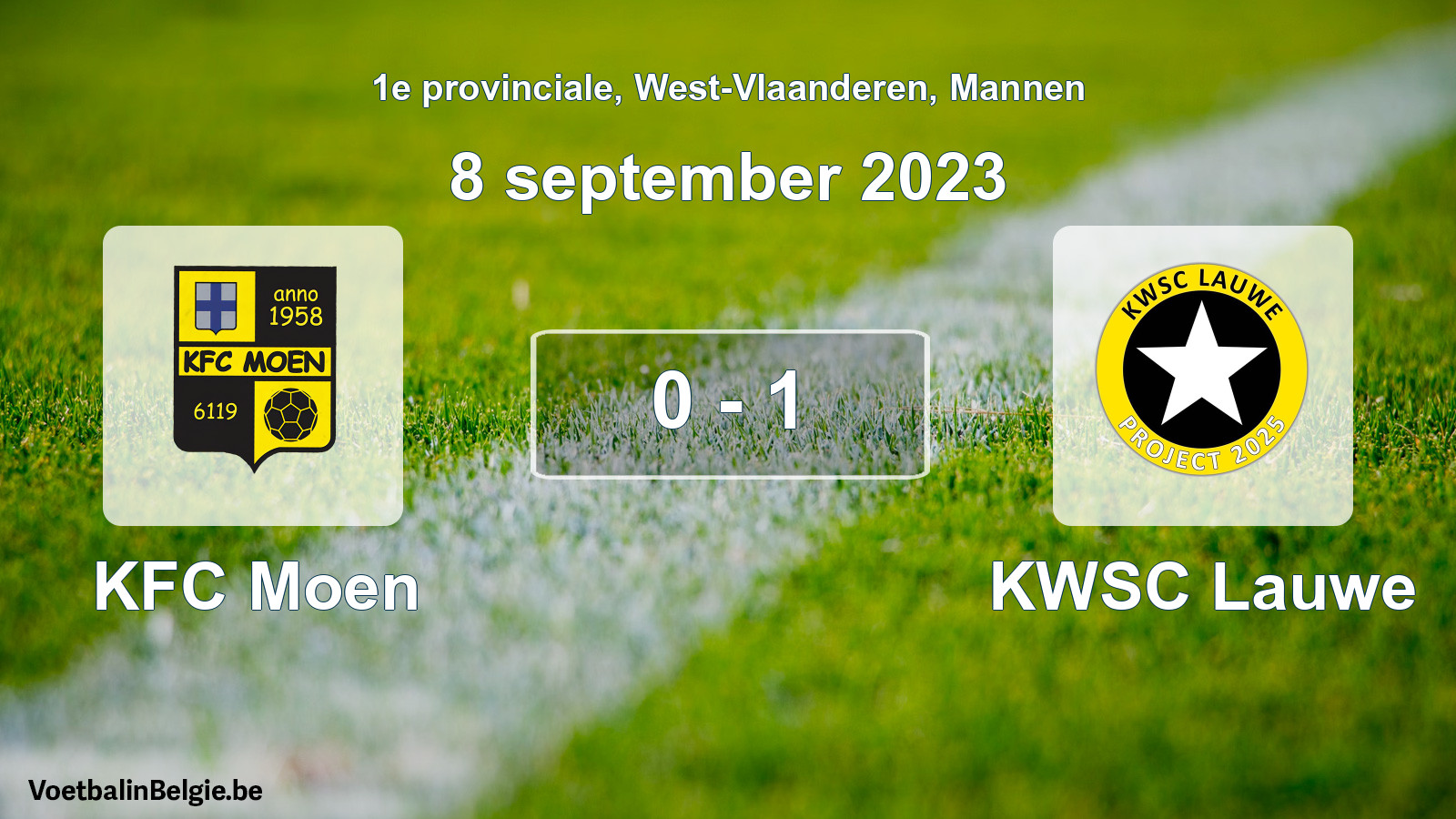 Gespeelde wedstrijd mannenvoetbal: KFC Moen - KWSC Lauwe 0 - 1 (8 september 2023)