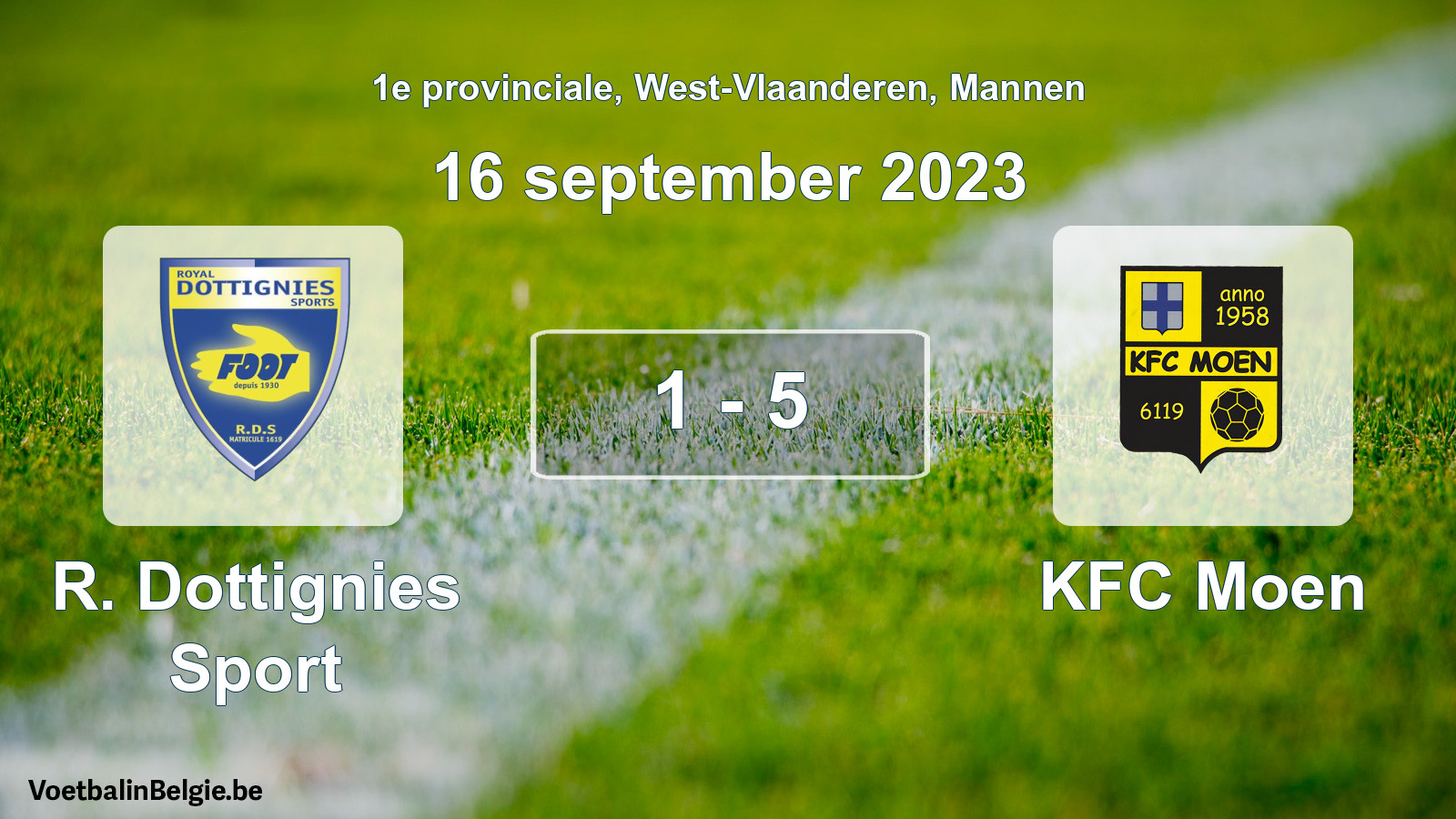 Gespeelde wedstrijd mannenvoetbal: R. Dottignies Sport - KFC Moen 1 - 5 (16 september 2023)