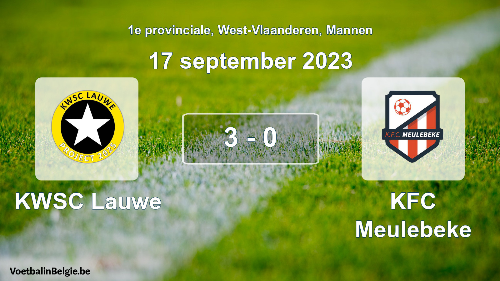 Gespeelde wedstrijd mannenvoetbal: KWSC Lauwe - KFC Meulebeke 3 - 0 (17 september 2023)