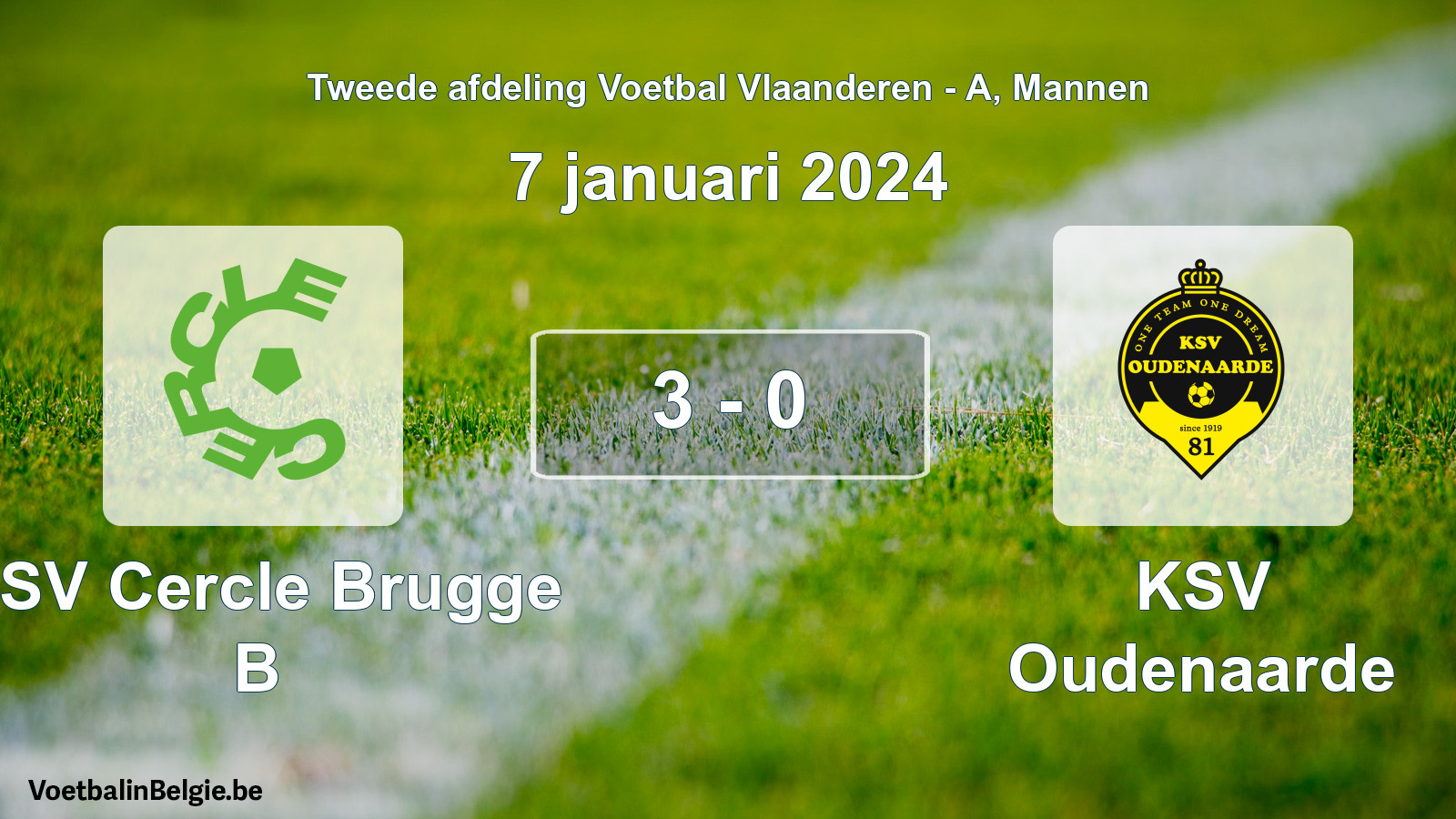 Gespeelde wedstrijd mannenvoetbal: KSV Cercle Brugge B - KSV Oudenaarde 3 - 0 (7 januari 2024)