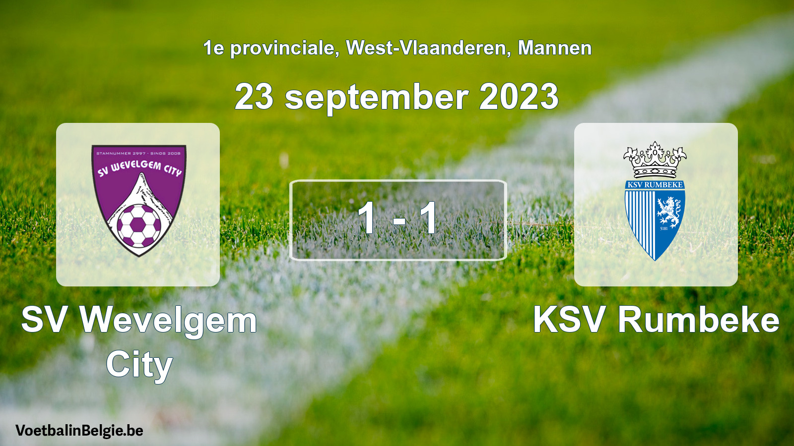 Gespeelde wedstrijd mannenvoetbal: SV Wevelgem City - KSV Rumbeke 1 - 1 (23 september 2023)