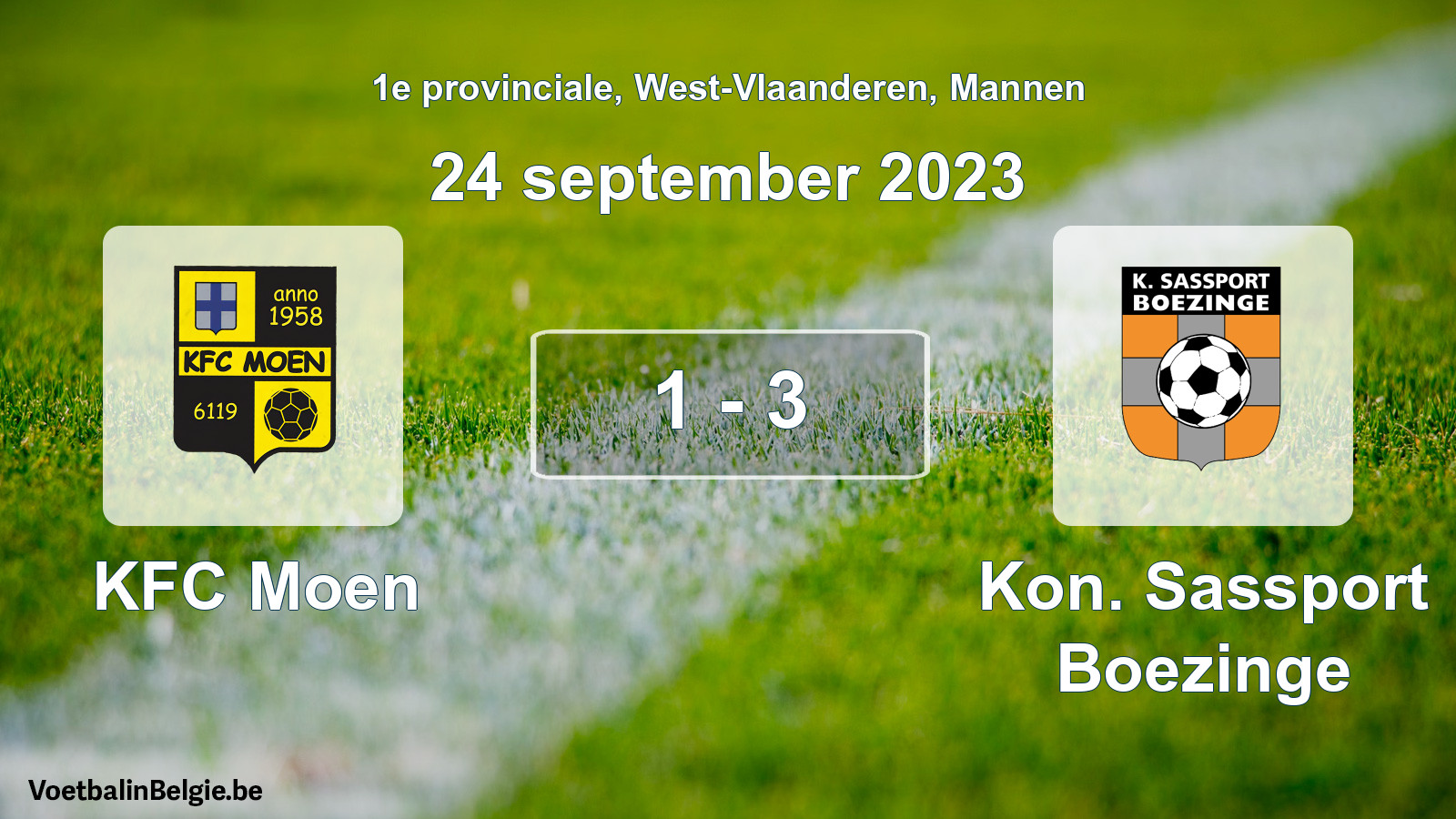Gespeelde wedstrijd mannenvoetbal: KFC Moen - Kon. Sassport Boezinge 1 - 3 (24 september 2023)