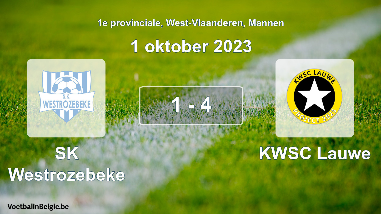 Gespeelde wedstrijd mannenvoetbal: SK Westrozebeke - KWSC Lauwe 1 - 4 (1 oktober 2023)