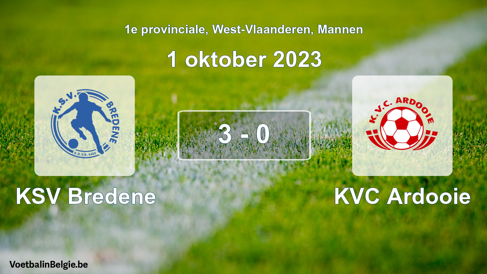 Gespeelde wedstrijd mannenvoetbal: KSV Bredene - KVC Ardooie 3 - 0 (1 oktober 2023)