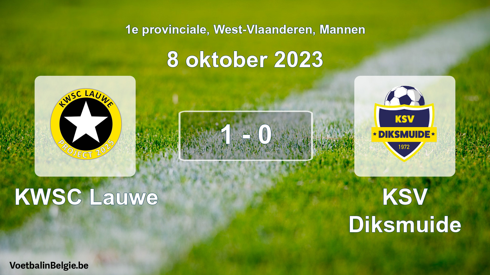 Gespeelde wedstrijd mannenvoetbal: KWSC Lauwe - KSV Diksmuide 1 - 0 (8 oktober 2023)