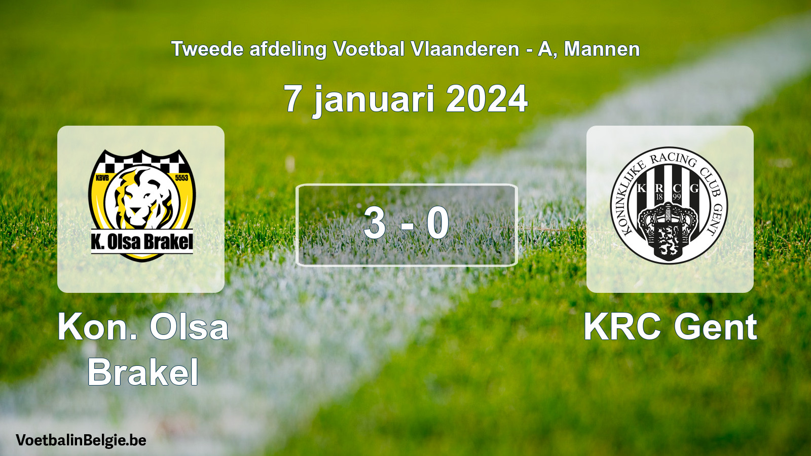 Gespeelde wedstrijd mannenvoetbal: Kon. Olsa Brakel - KRC Gent 3 - 0 (7 januari 2024)