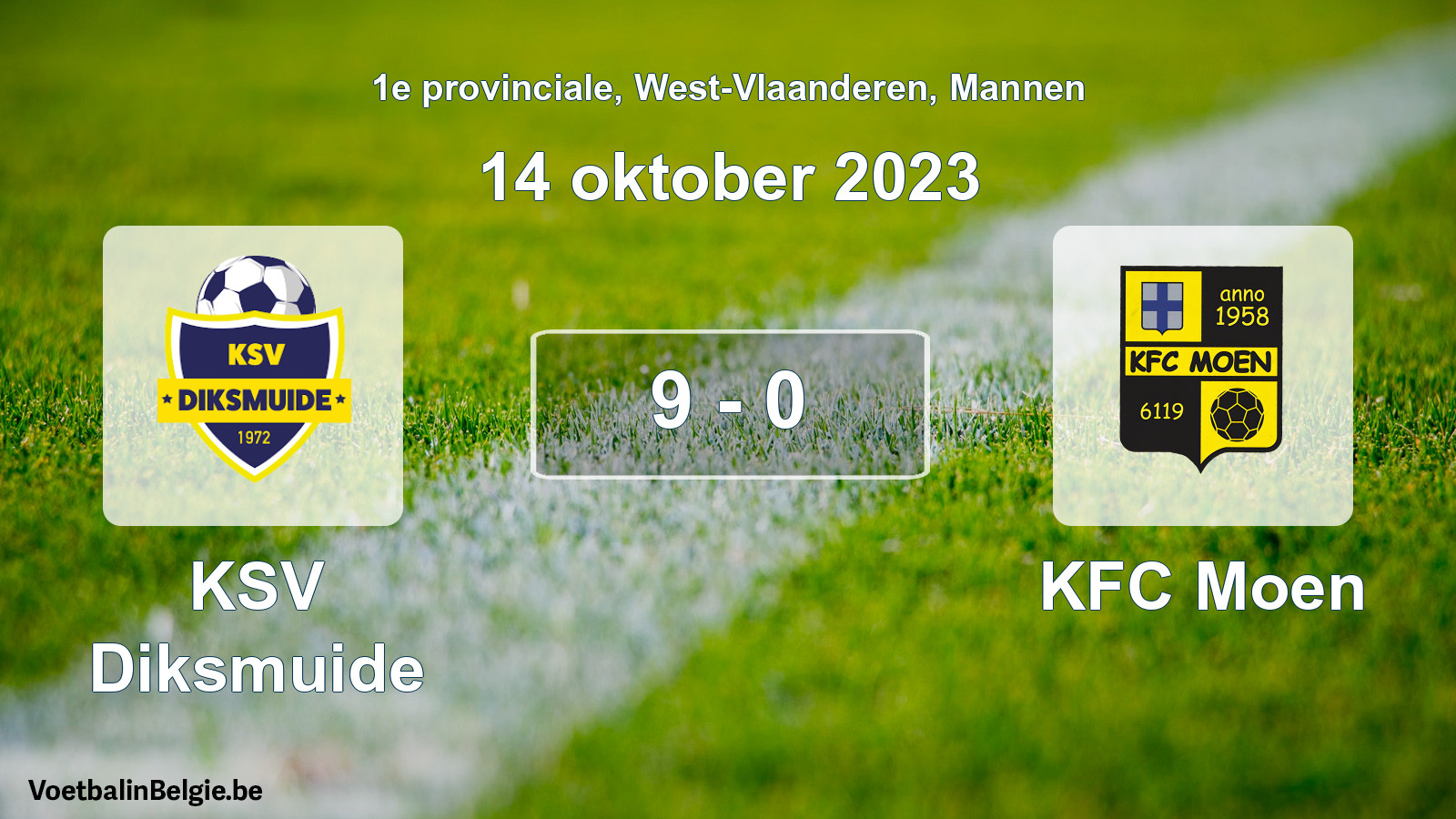 Gespeelde wedstrijd mannenvoetbal: KSV Diksmuide - KFC Moen 9 - 0 (14 oktober 2023)