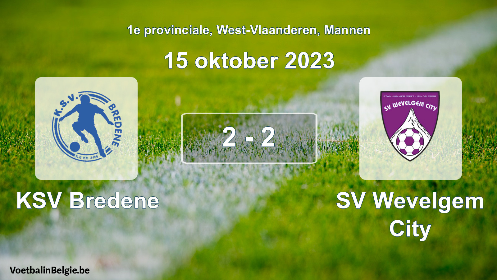 Gespeelde wedstrijd mannenvoetbal: KSV Bredene - SV Wevelgem City 2 - 2 (15 oktober 2023)