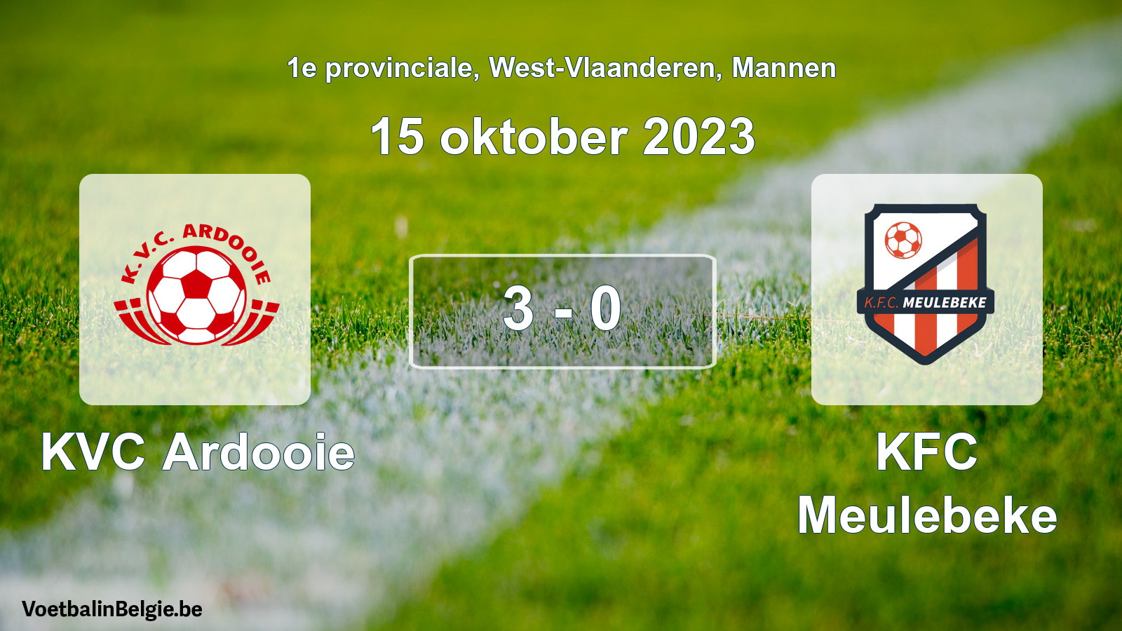 Gespeelde wedstrijd mannenvoetbal: KVC Ardooie - KFC Meulebeke 3 - 0 (15 oktober 2023)
