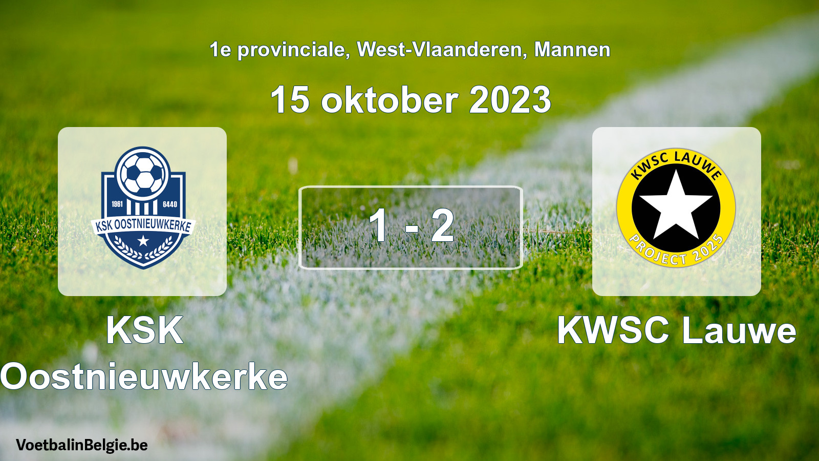 Gespeelde wedstrijd mannenvoetbal: KSK Oostnieuwkerke - KWSC Lauwe 1 - 2 (15 oktober 2023)
