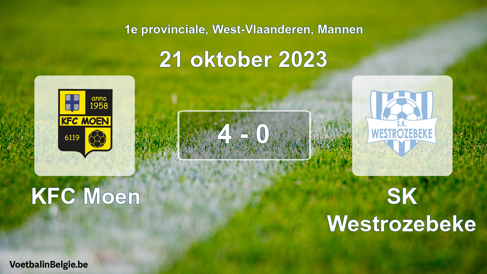 Gespeelde wedstrijd mannenvoetbal: KFC Moen - SK Westrozebeke 4 - 0 (21 oktober 2023)