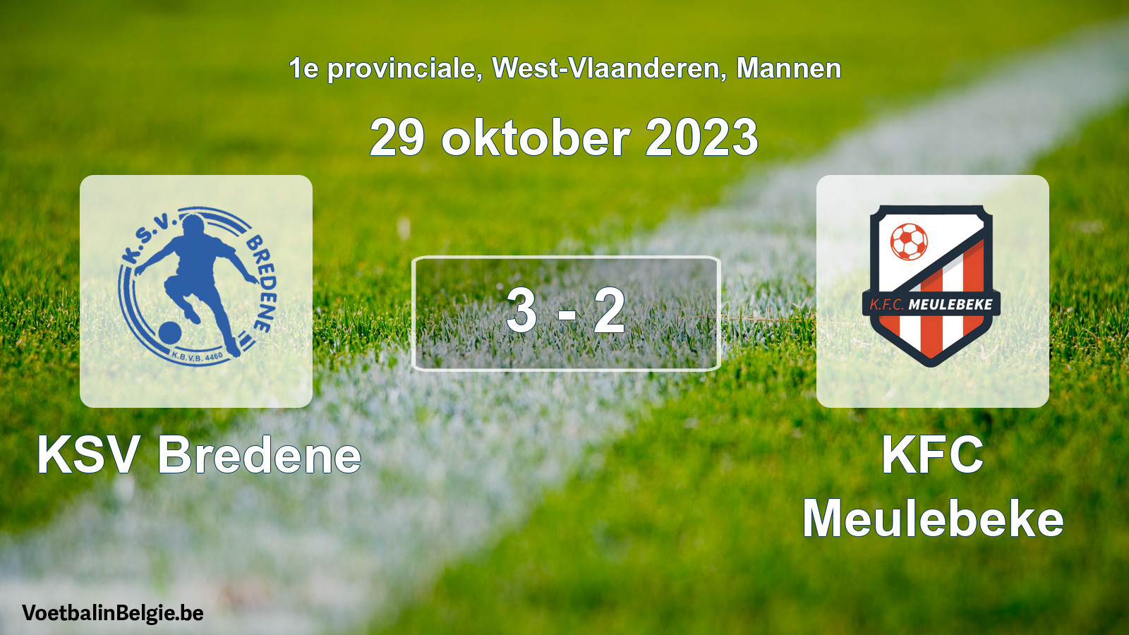 Gespeelde wedstrijd mannenvoetbal: KSV Bredene - KFC Meulebeke 3 - 2 (29 oktober 2023)