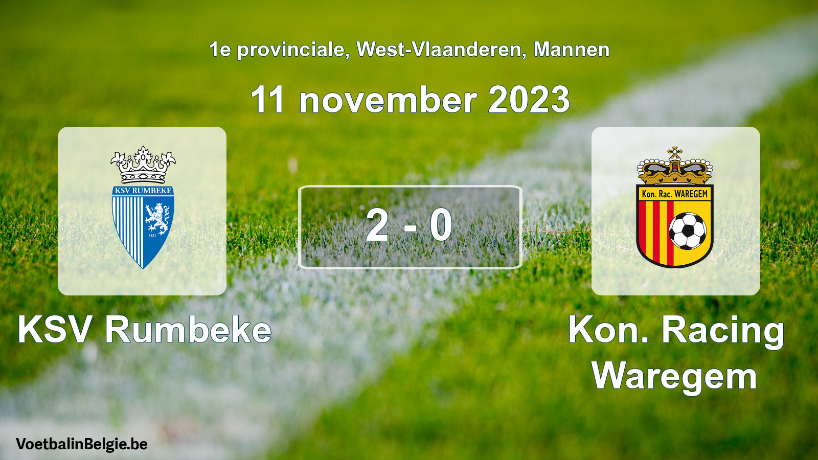 Gespeelde wedstrijd mannenvoetbal: KSV Rumbeke - Kon. Racing Waregem 2 - 0 (11 november 2023)