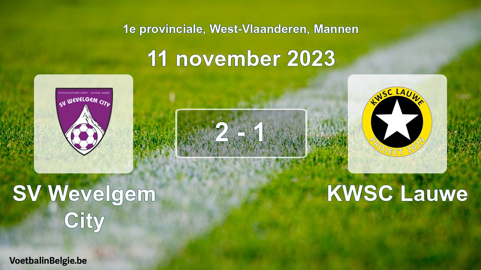 Gespeelde wedstrijd mannenvoetbal: SV Wevelgem City - KWSC Lauwe 2 - 1 (11 november 2023)
