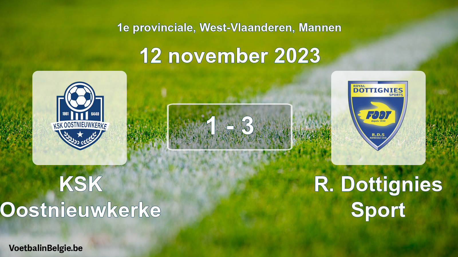 Gespeelde wedstrijd mannenvoetbal: KSK Oostnieuwkerke - R. Dottignies Sport 1 - 3 (12 november 2023)