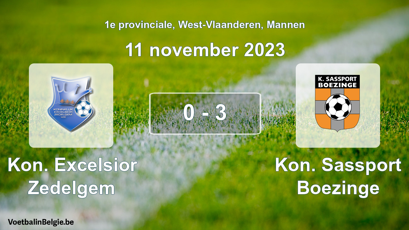 Gespeelde wedstrijd mannenvoetbal: Kon. Excelsior Zedelgem - Kon. Sassport Boezinge 0 - 3 (11 november 2023)