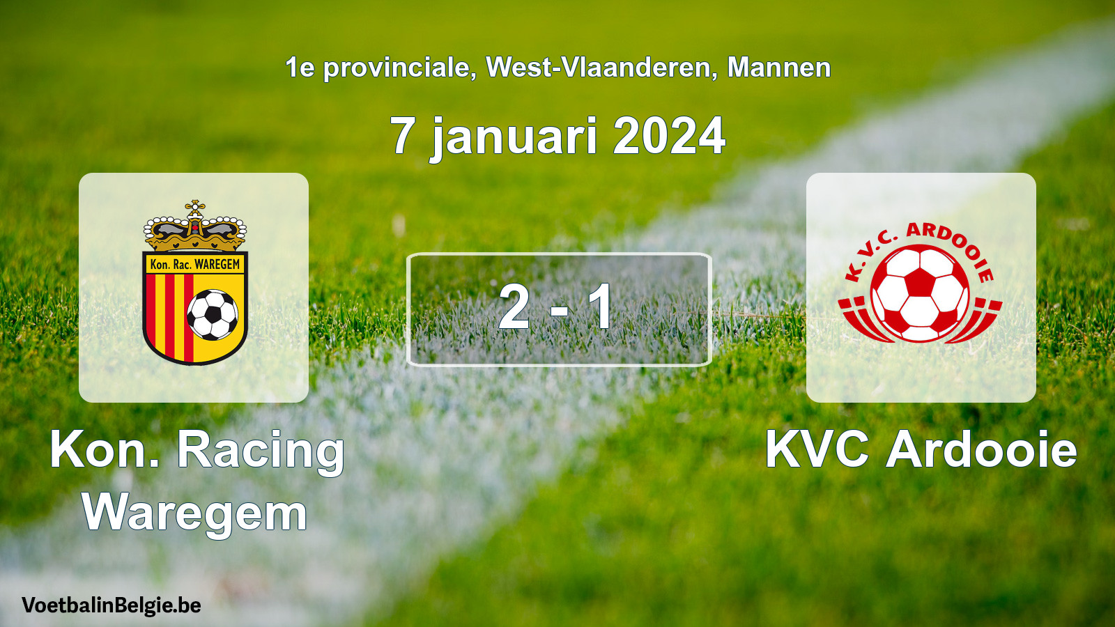 Gespeelde wedstrijd mannenvoetbal: Kon. Racing Waregem - KVC Ardooie 2 - 1 (7 januari 2024)