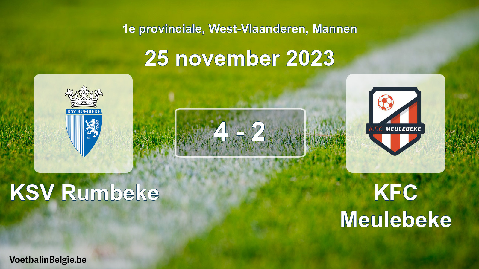 Gespeelde wedstrijd mannenvoetbal: KSV Rumbeke - KFC Meulebeke 4 - 2 (25 november 2023)