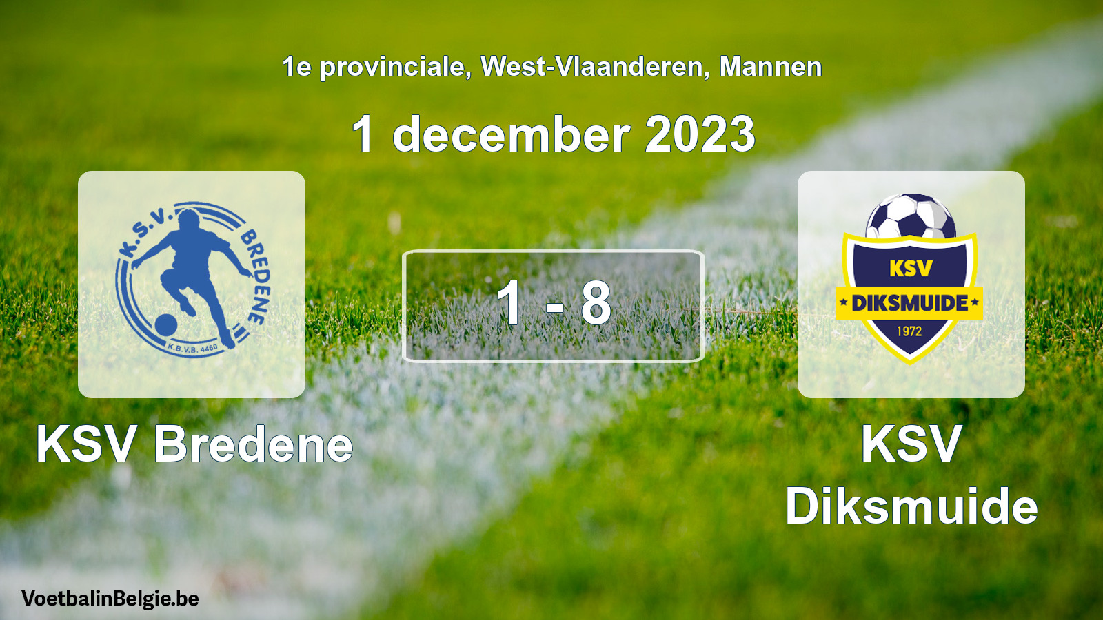 Gespeelde wedstrijd mannenvoetbal: KSV Bredene - KSV Diksmuide 1 - 8 (1 december 2023)