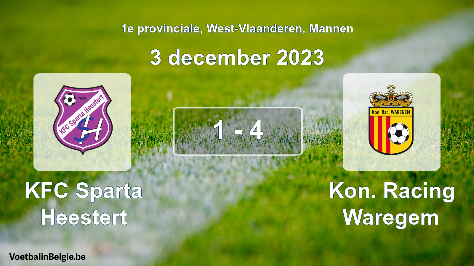Gespeelde wedstrijd mannenvoetbal: KFC Sparta Heestert - Kon. Racing Waregem 1 - 4 (3 december 2023)