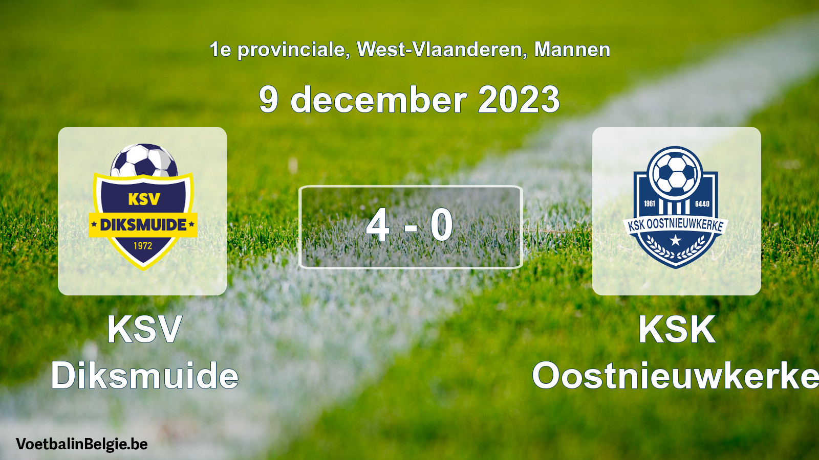 Gespeelde wedstrijd mannenvoetbal: KSV Diksmuide - KSK Oostnieuwkerke 4 - 0 (9 december 2023)