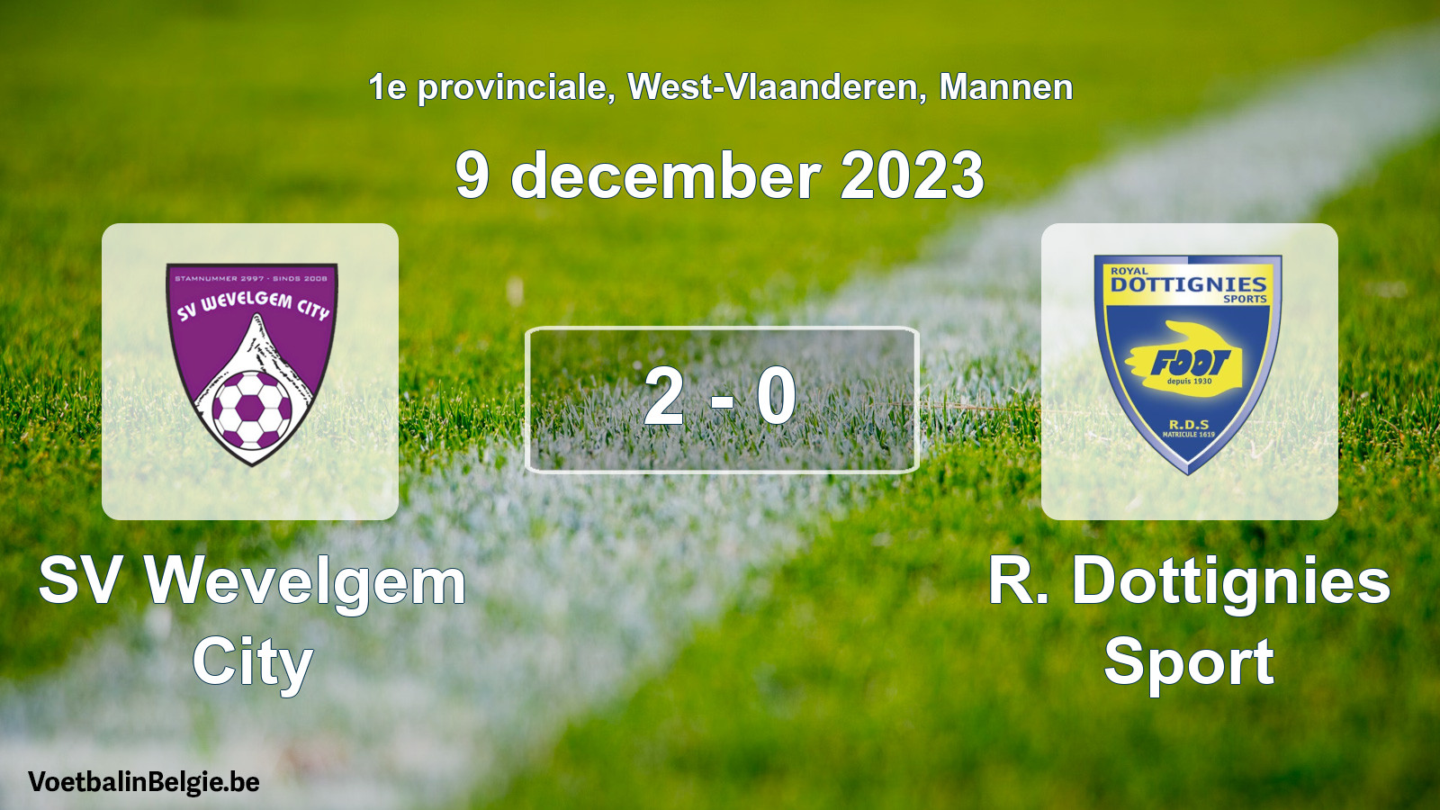 Gespeelde wedstrijd mannenvoetbal: SV Wevelgem City - R. Dottignies Sport 2 - 0 (9 december 2023)