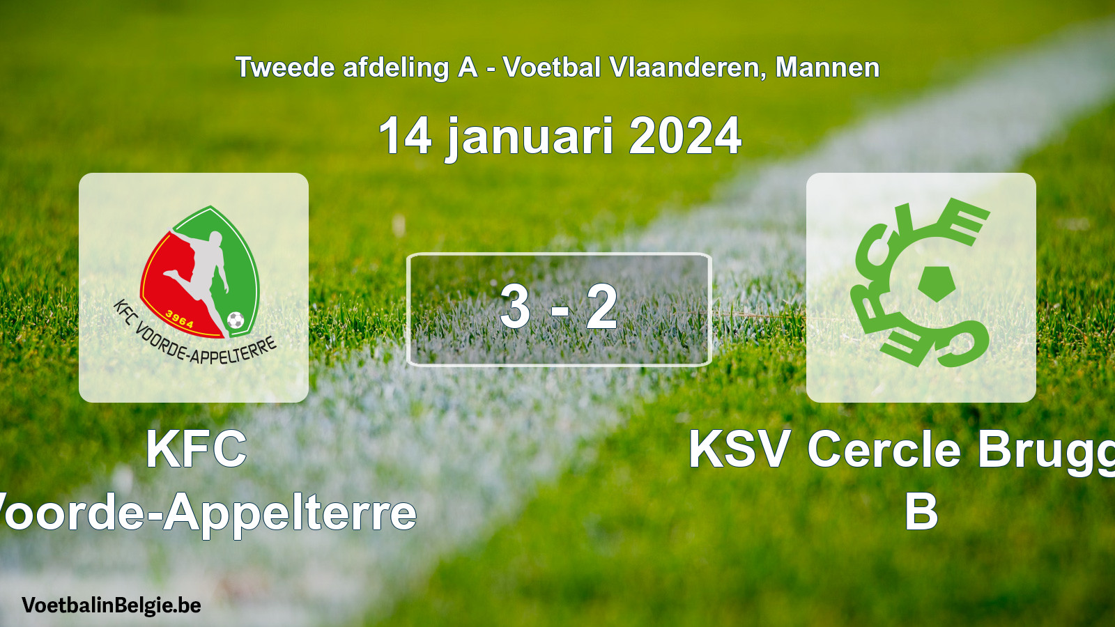 Played match men football: KFC Voorde-Appelterre - KSV Cercle Brugge B 3 - 2 (14 January 2024)