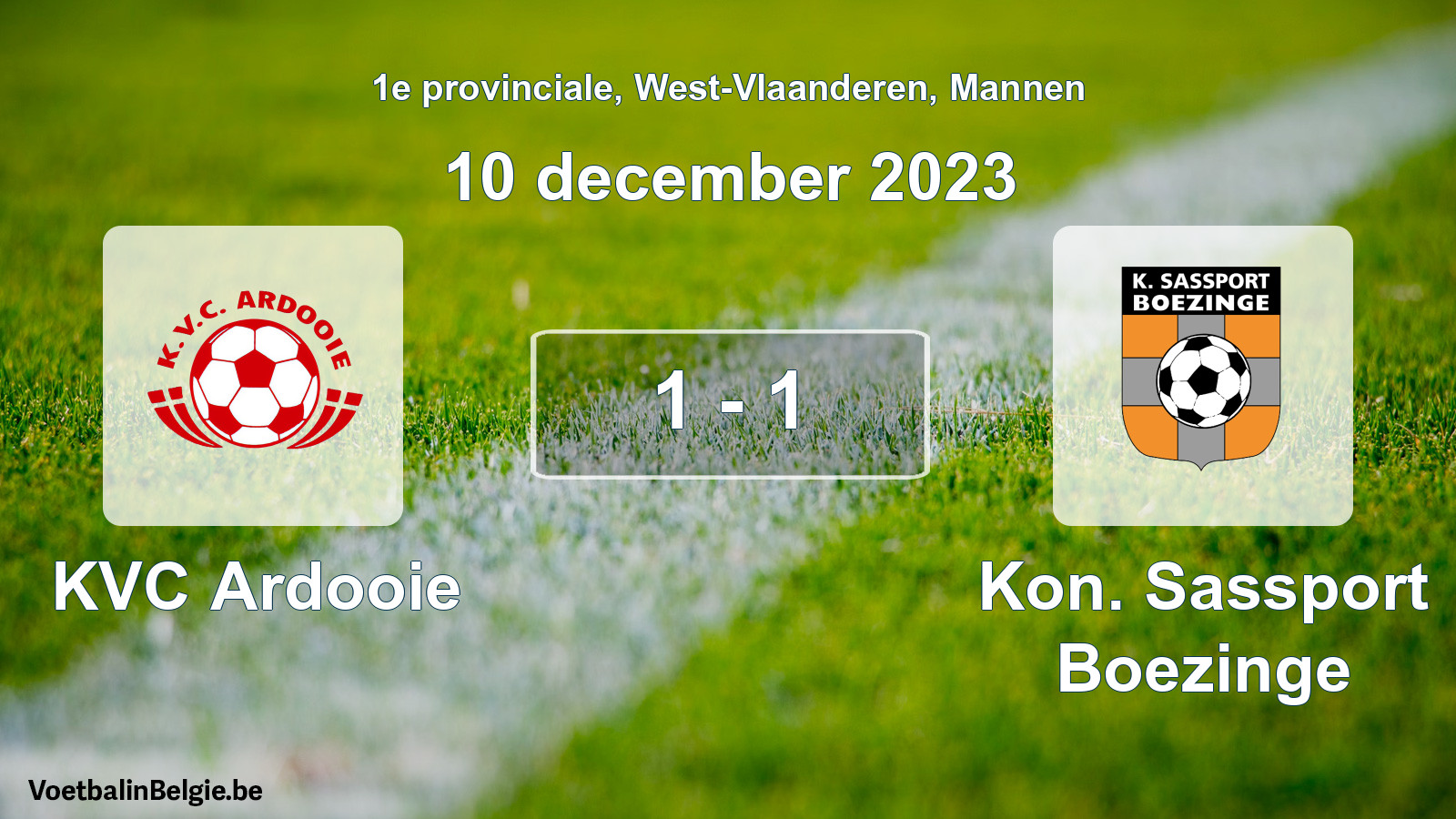 Gespeelde wedstrijd mannenvoetbal: KVC Ardooie - Kon. Sassport Boezinge 1 - 1 (10 december 2023)