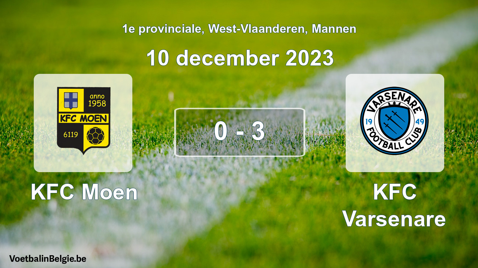 Gespeelde wedstrijd mannenvoetbal: KFC Moen - KFC Varsenare 0 - 3 (10 december 2023)