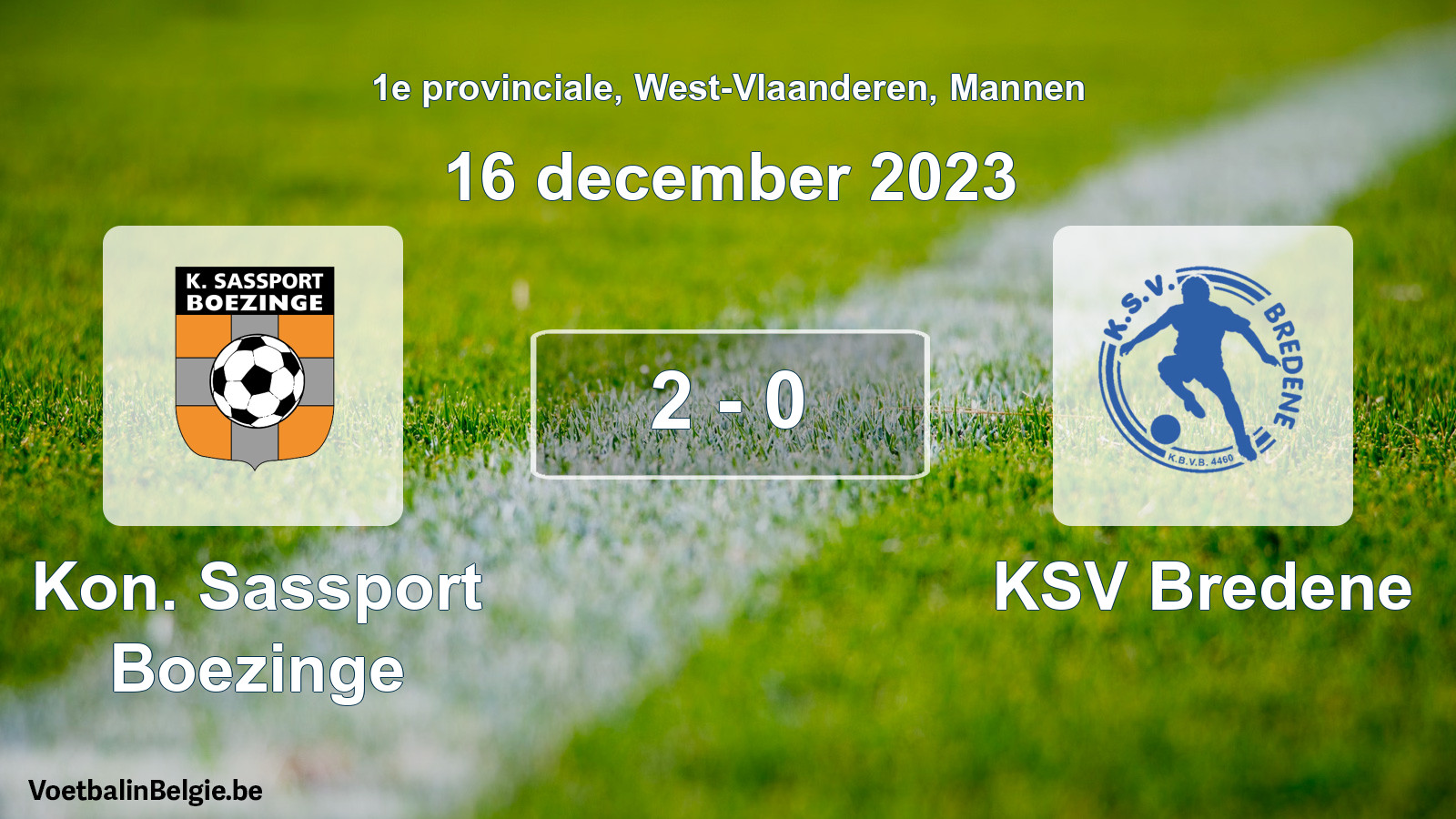 Gespeelde wedstrijd mannenvoetbal: Kon. Sassport Boezinge - KSV Bredene 2 - 0 (16 december 2023)