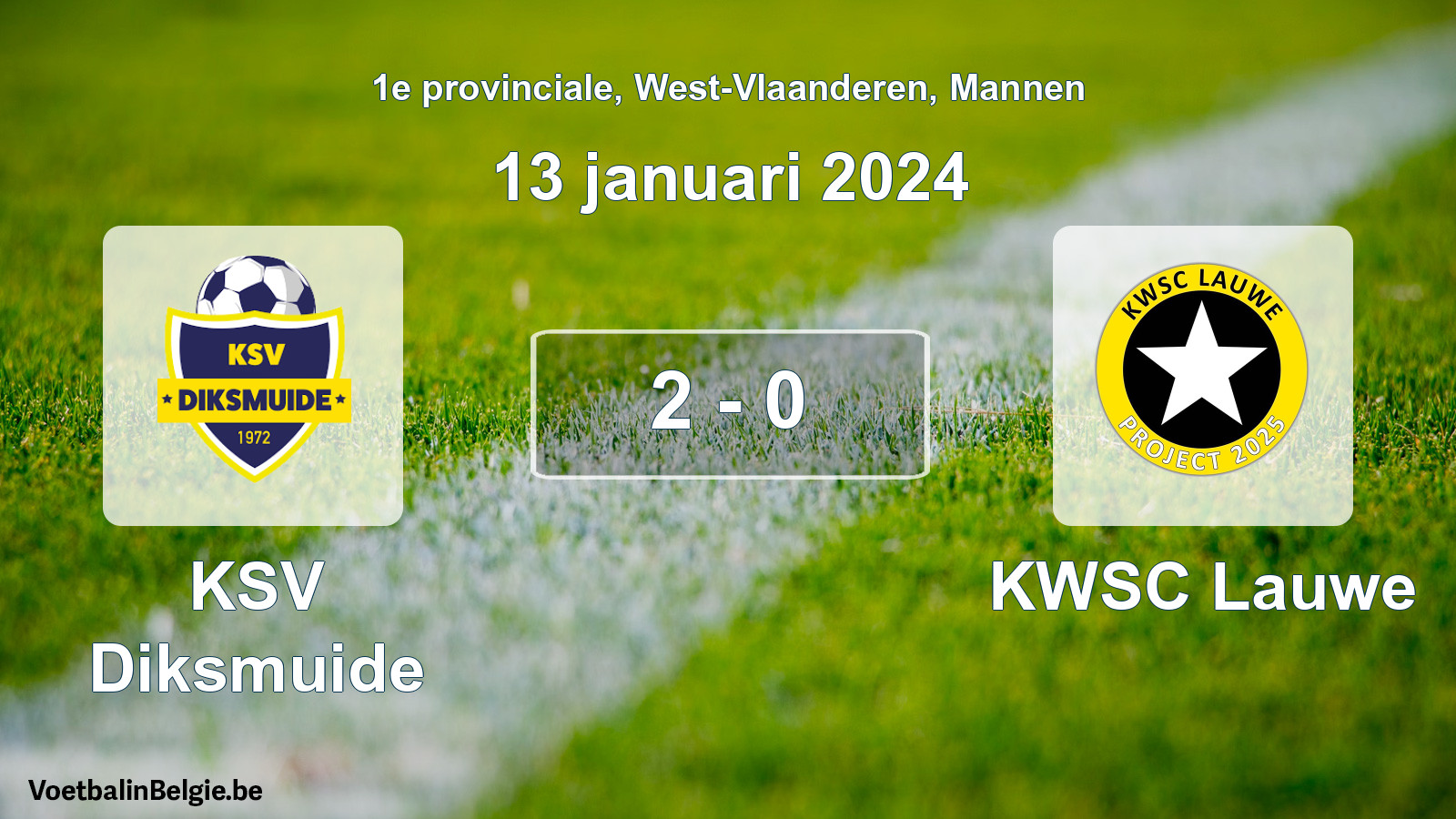 Gespeelde wedstrijd mannenvoetbal: KSV Diksmuide - KWSC Lauwe 2 - 0 (13 januari 2024)