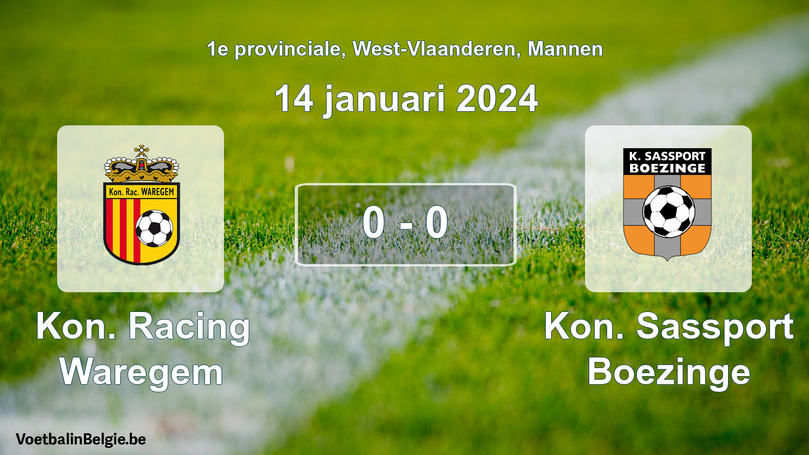 Gespeelde wedstrijd mannenvoetbal: Kon. Racing Waregem - Kon. Sassport Boezinge 0 - 0 (14 januari 2024)