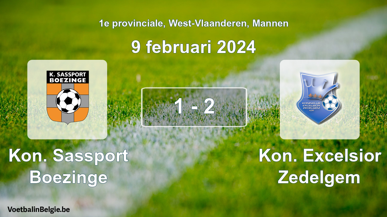 Gespeelde wedstrijd mannenvoetbal: Kon. Sassport Boezinge - Kon. Excelsior Zedelgem 1 - 2 (9 februari 2024)