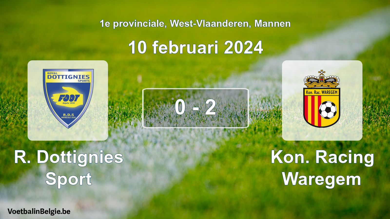 Gespeelde wedstrijd mannenvoetbal: R. Dottignies Sport - Kon. Racing Waregem 0 - 2 (10 februari 2024)