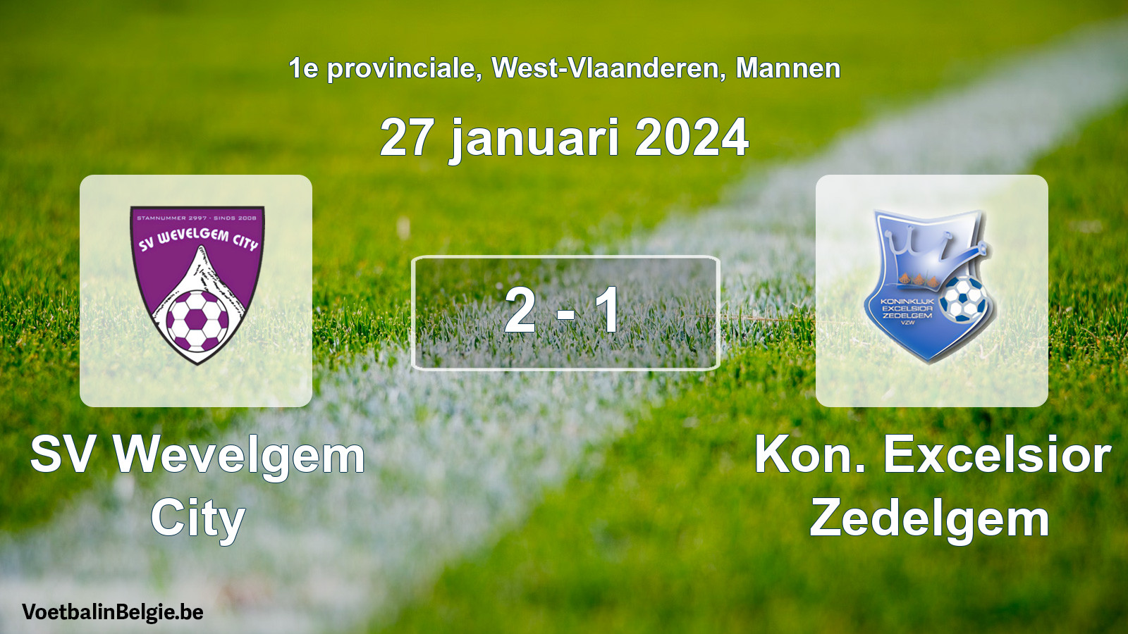 Gespeelde wedstrijd mannenvoetbal: SV Wevelgem City - Kon. Excelsior Zedelgem 2 - 1 (27 januari 2024)