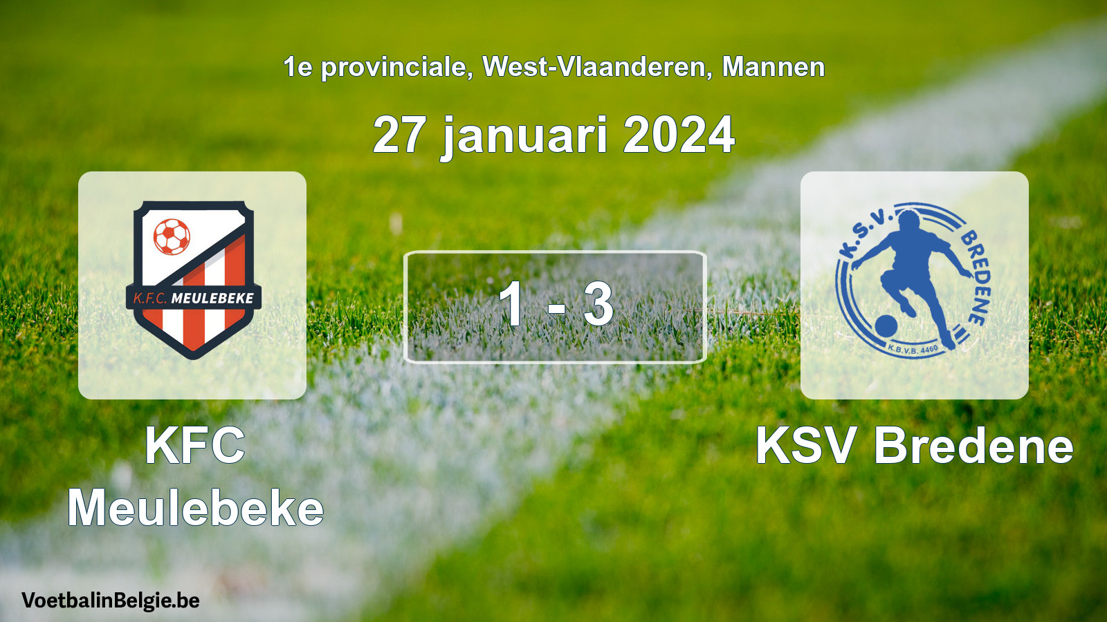 Gespeelde wedstrijd mannenvoetbal: KFC Meulebeke - KSV Bredene 1 - 3 (27 januari 2024)