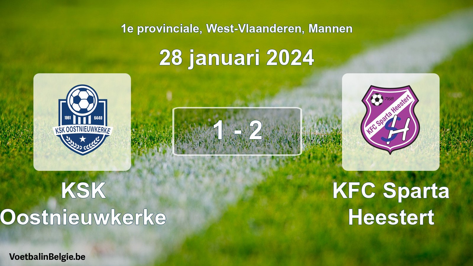 Gespeelde wedstrijd mannenvoetbal: KSK Oostnieuwkerke - KFC Sparta Heestert 1 - 2 (28 januari 2024)