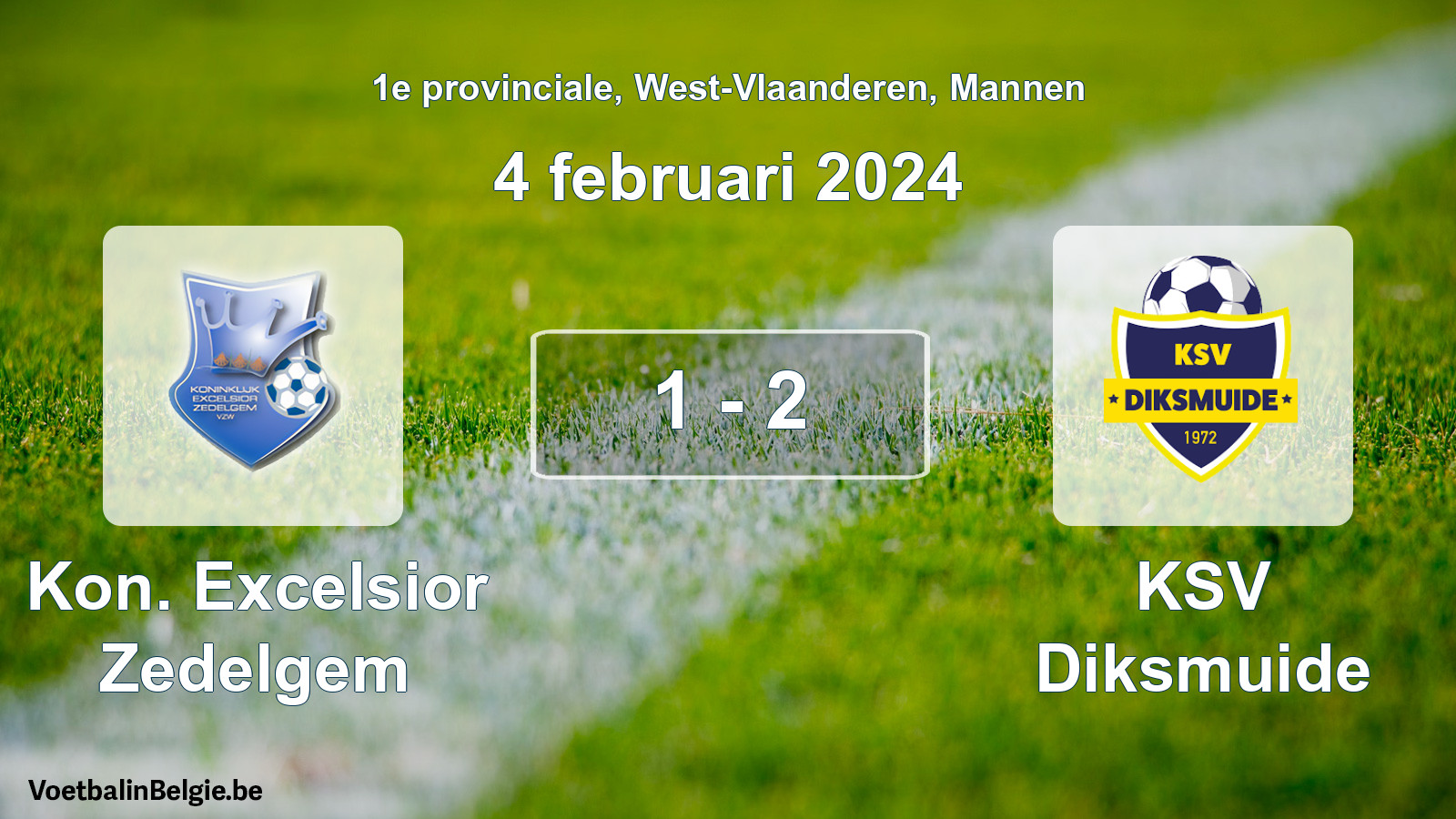 Gespeelde wedstrijd mannenvoetbal: Kon. Excelsior Zedelgem - KSV Diksmuide 1 - 2 (4 februari 2024)