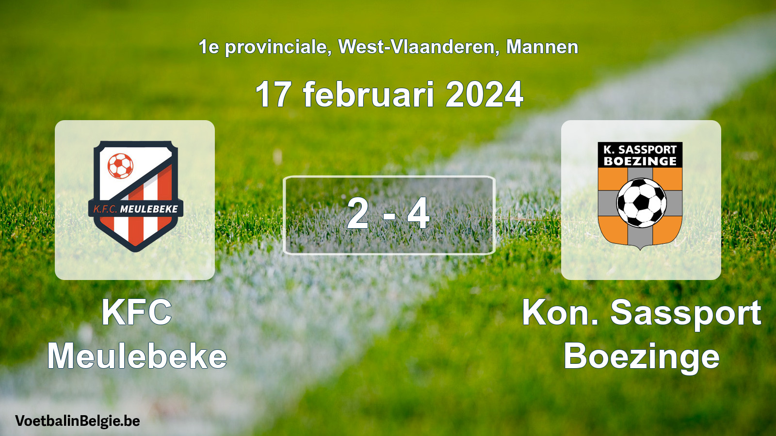 Match joué football hommes: KFC Meulebeke - Kon. Sassport Boezinge 2 - 4 (17 février 2024)