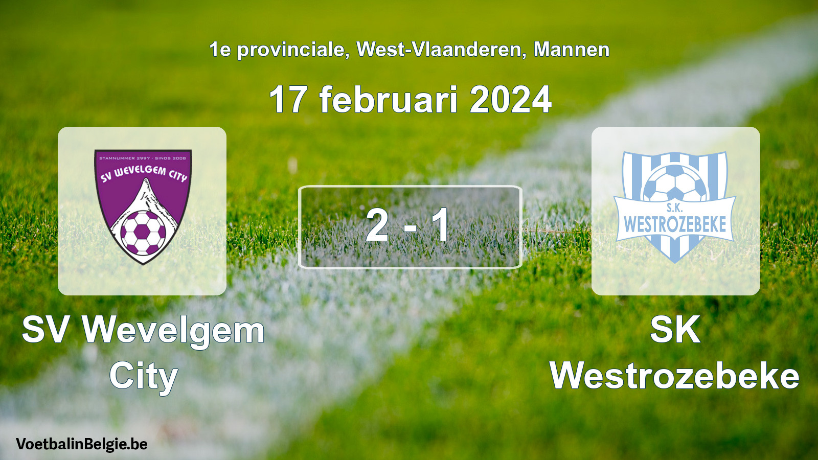 Gespeelde wedstrijd mannenvoetbal: SV Wevelgem City - SK Westrozebeke 2 - 1 (17 februari 2024)