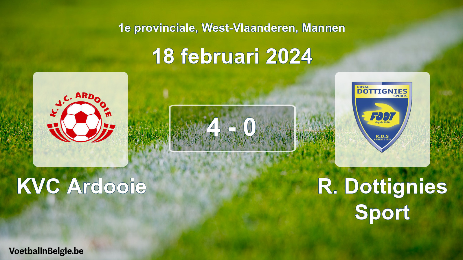 Gespeelde wedstrijd mannenvoetbal: KVC Ardooie - R. Dottignies Sport 4 - 0 (18 februari 2024)