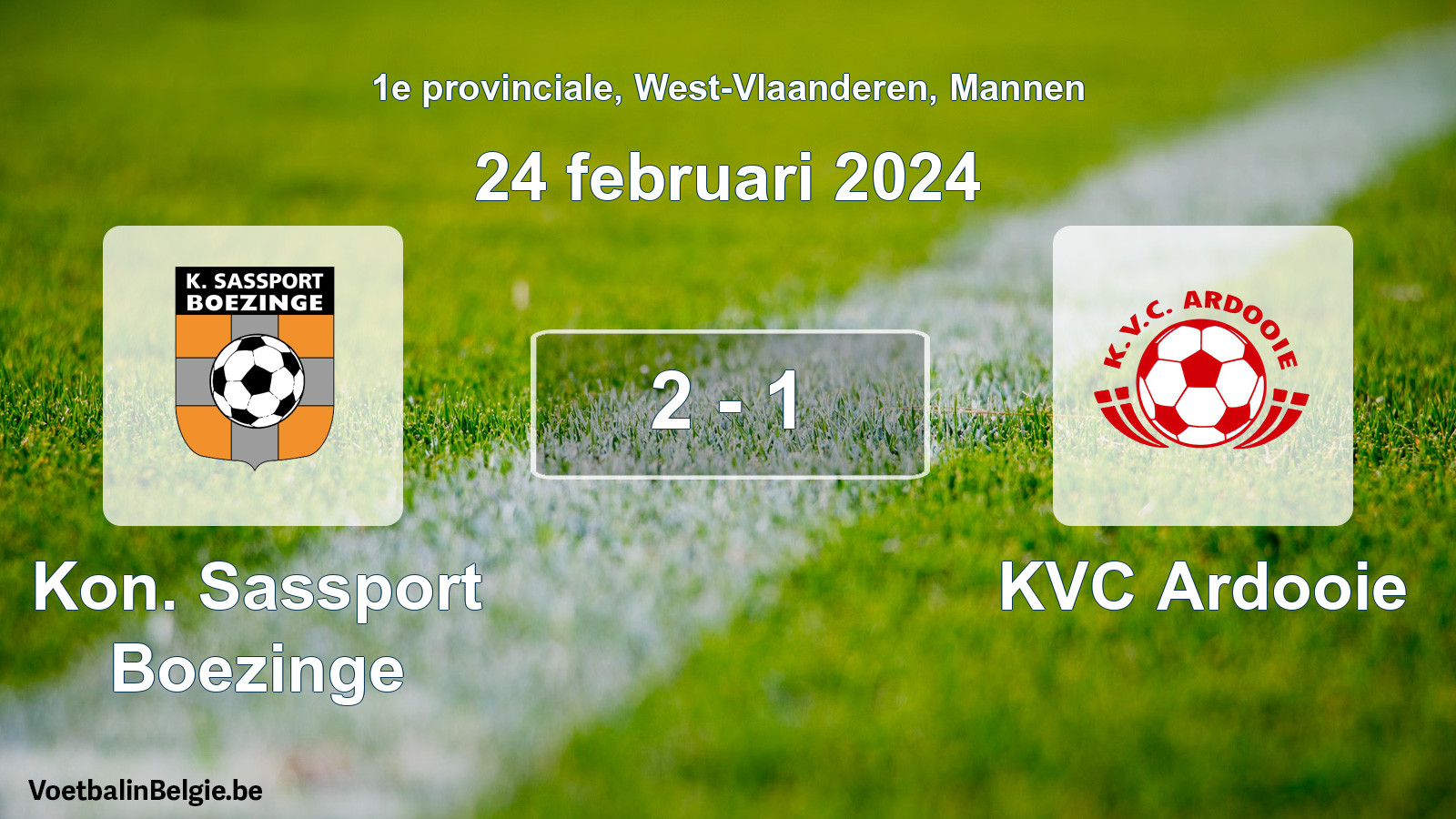 Match joué football hommes: Kon. Sassport Boezinge - KVC Ardooie 2 - 1 (24 février 2024)