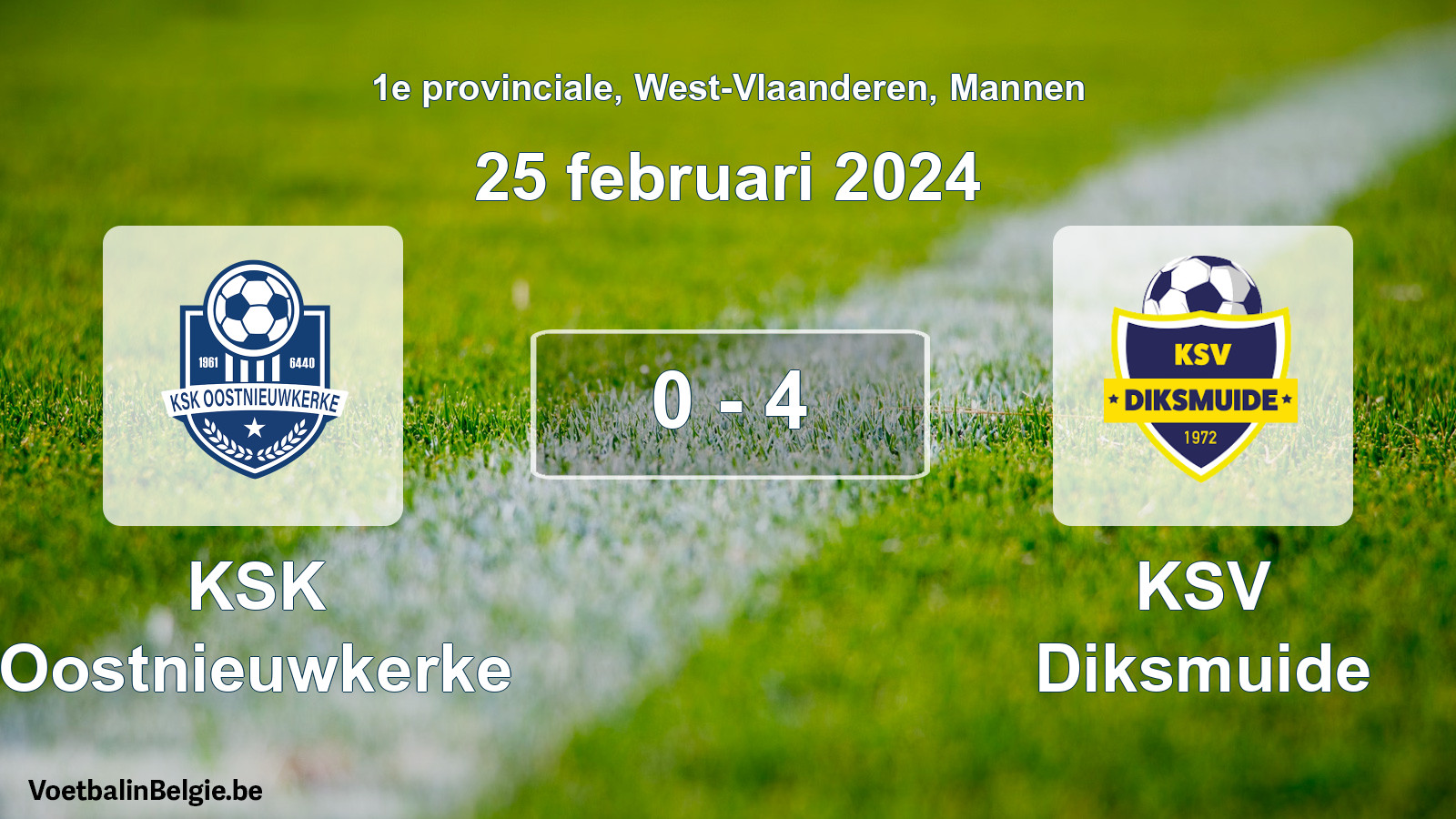 Gespeelde wedstrijd mannenvoetbal: KSK Oostnieuwkerke - KSV Diksmuide 0 - 4 (25 februari 2024)