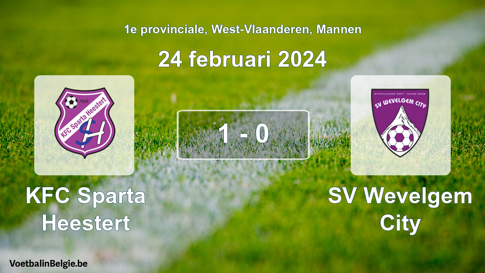 Gespeelde wedstrijd mannenvoetbal: KFC Sparta Heestert - SV Wevelgem City 1 - 0 (24 februari 2024)