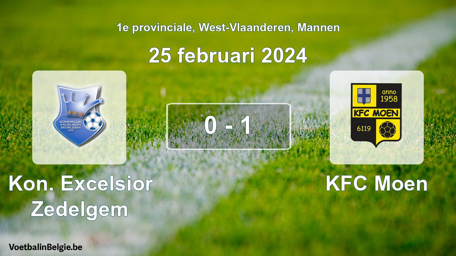Gespeelde wedstrijd mannenvoetbal: Kon. Excelsior Zedelgem - KFC Moen 0 - 1 (25 februari 2024)