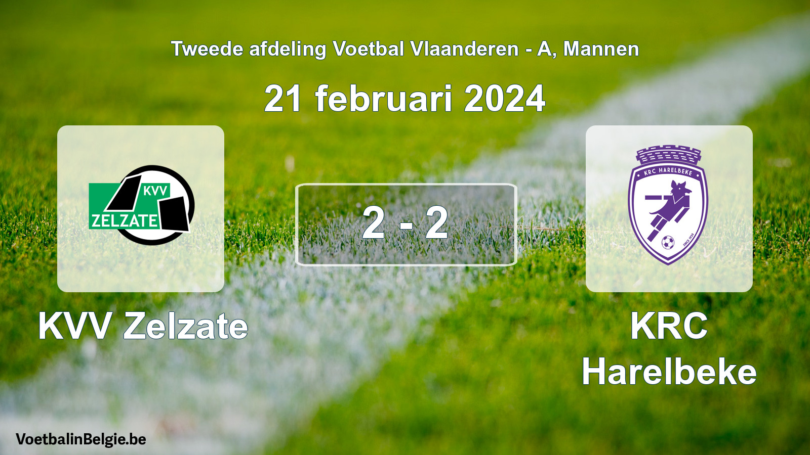 Gespeelde wedstrijd mannenvoetbal: KVV Zelzate - KRC Harelbeke 2 - 2 (21 februari 2024)