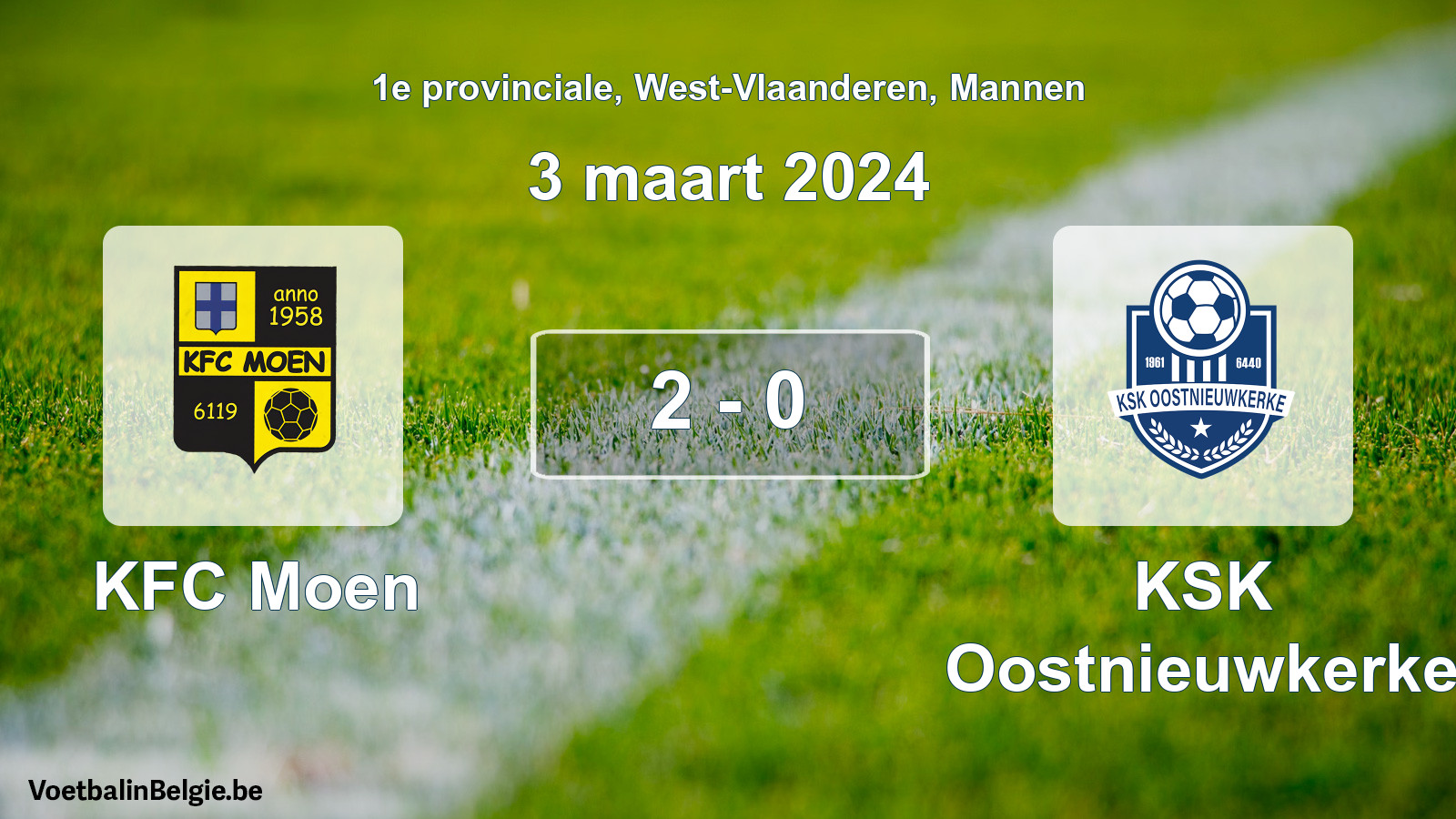 Gespeelde wedstrijd mannenvoetbal: KFC Moen - KSK Oostnieuwkerke 2 - 0 (3 maart 2024)