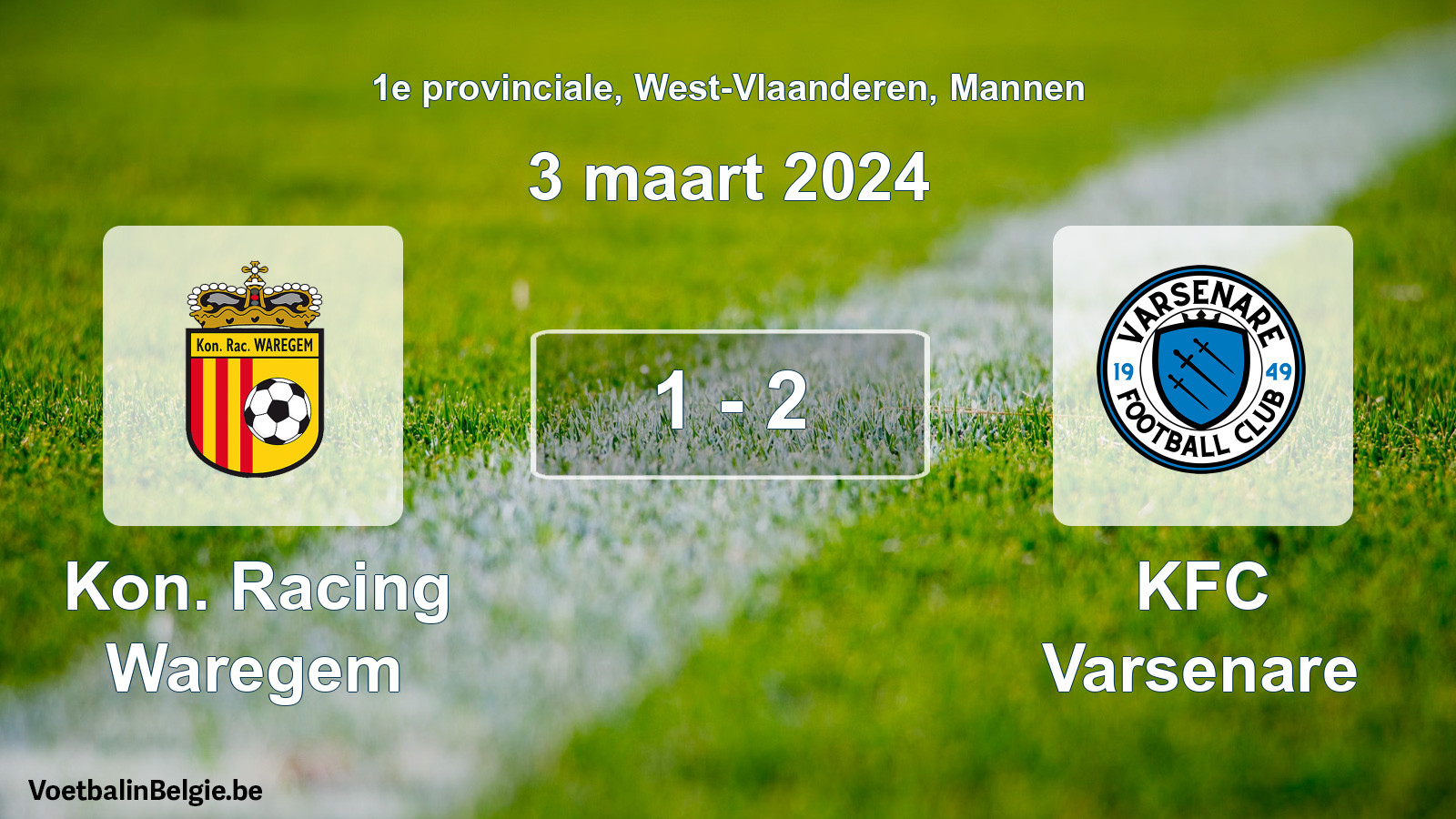 Gespeelde wedstrijd mannenvoetbal: Kon. Racing Waregem - KFC Varsenare 1 - 2 (3 maart 2024)