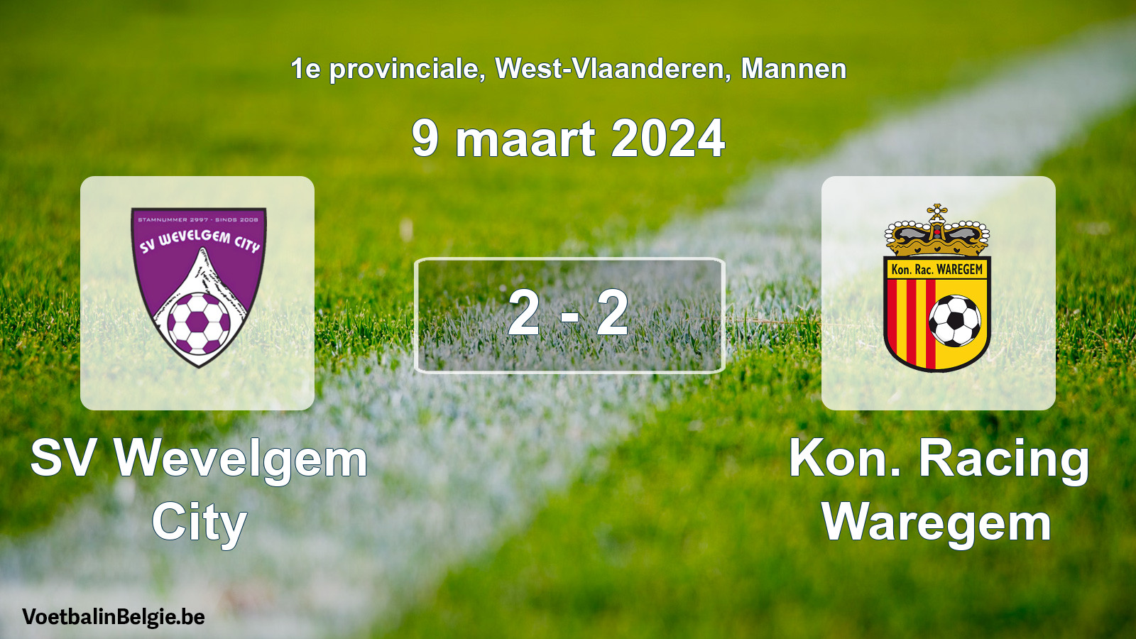 Gespeelde wedstrijd mannenvoetbal: SV Wevelgem City - Kon. Racing Waregem 2 - 2 (9 maart 2024)