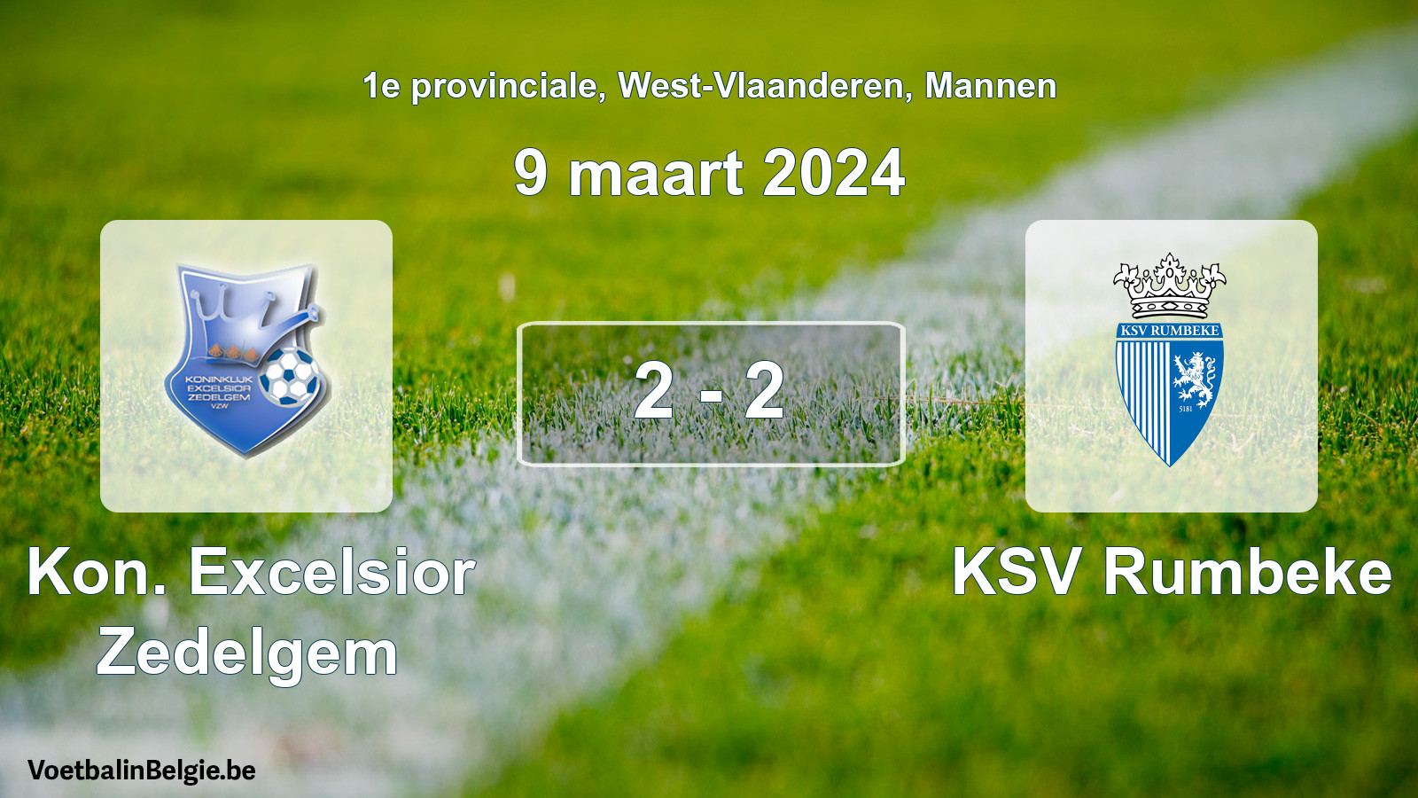 Gespeelde wedstrijd mannenvoetbal: Kon. Excelsior Zedelgem - KSV Rumbeke 2 - 2 (9 maart 2024)